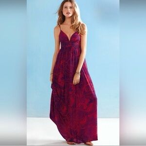 MODA INTERNATIONAL womans red purpe paisley maxi dress LARGE